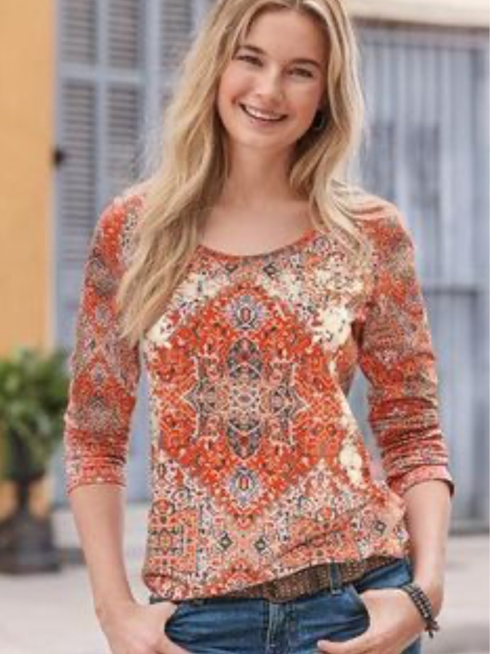 BOGO! Sundance Embroidered Boho Printed Long Sleeve Top Size XL
